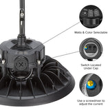 10 in. LED UFO High Bay Light Fixture, Black Hardwired Warehouse Light, 22,500 Lumens, 3 CCT 4000K-5700K, Selectable Wattage 100-150, 120-277V AC