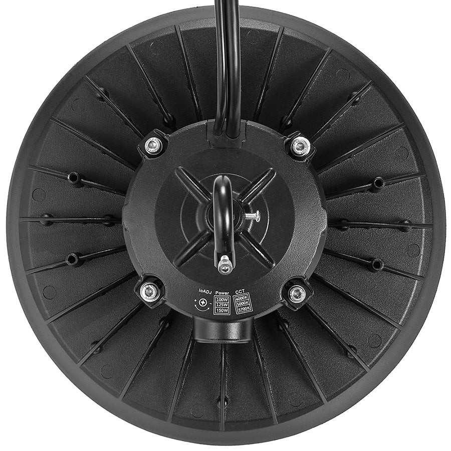 10 in. LED UFO High Bay Light Fixture, Black Hardwired Warehouse Light, 22,500 Lumens, 3 CCT 4000K-5700K, Selectable Wattage 100-150, 120-277V AC