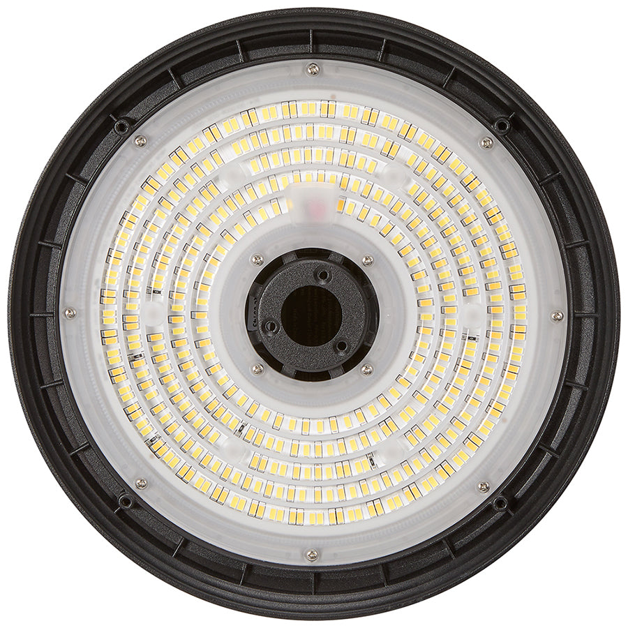10 in. LED UFO High Bay Light Fixture, Black Hardwired Warehouse Light, 22,500 Lumens, 3 CCT 4000K-5700K, Selectable Wattage 100-150, 120-277V AC